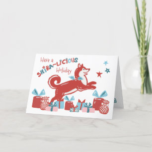 Christmas Shiba Inu Dog Holiday Joy Modern Retro Card