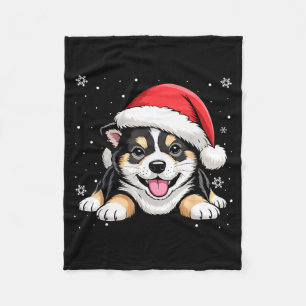 Christmas Shiba Inu Dog Wearing Santa Hat Pet Anim Fleece Blanket