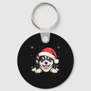 Christmas Shiba Inu Dog Wearing Santa Hat Pet Anim Keychain