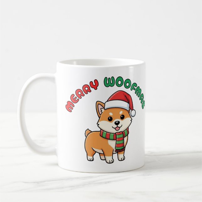 Christmas Shiba Inu Mug: Merry Woofmas Coffee Mug (Left)