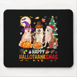 Christmas Shiba Inu Santa Halloween Happy Hallotha Mouse Pad