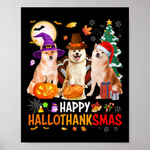 Christmas Shiba Inu Santa Halloween Happy Hallotha Poster