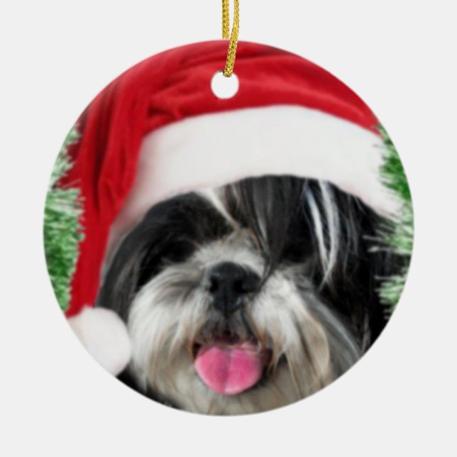 Christmas Shih Tzu Ceramic Ornament (Front)