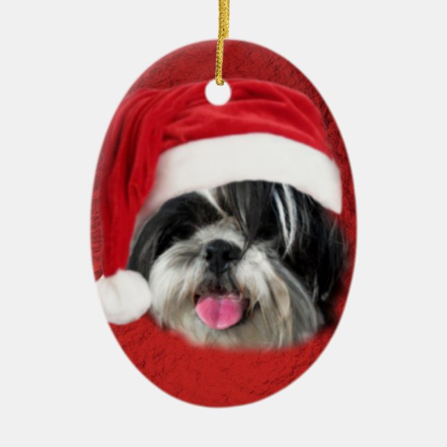 Christmas Shih Tzu Ceramic Ornament (Front)