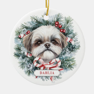 Christmas Shih Tzu Dog Ceramic Circle Ornament