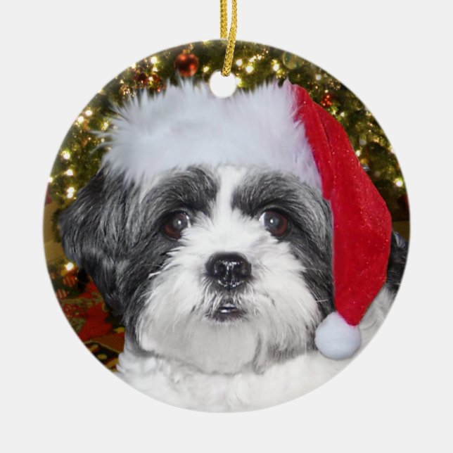 Christmas Shih Tzu Dog Ceramic Ornament (Front)