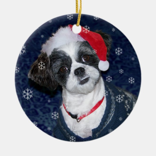 Christmas Shih Tzu Dog Ceramic Ornament (Front)