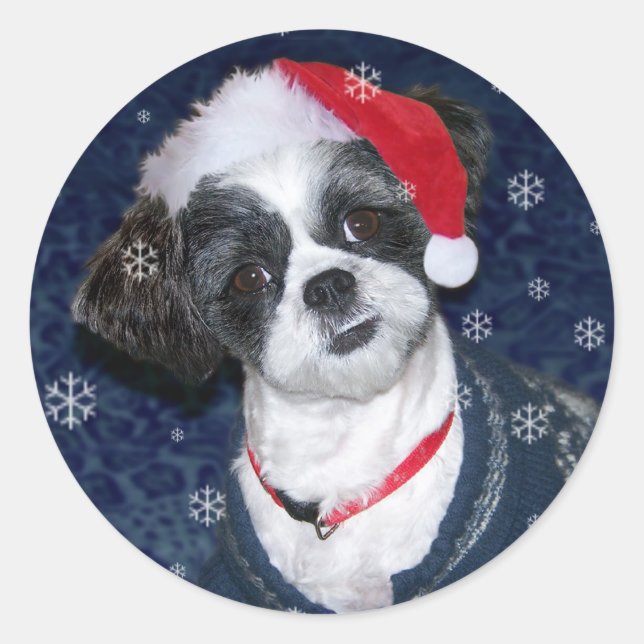 Christmas Shih Tzu Dog Classic Round Sticker (Front)