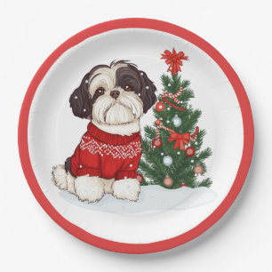 Christmas Shih Tzu Dog Paper Plate