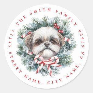 Christmas Shih Tzu Dog Round Stickers