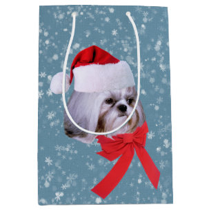 Christmas, Shih Tzu Dog, Santa Hat Medium Gift Bag