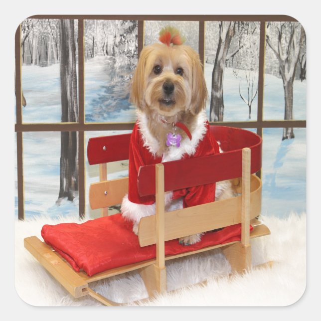 Christmas Shih-Tzu Dog Square Sticker (Front)
