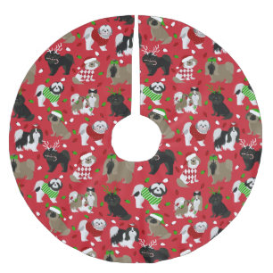 Christmas Shih Tzu Dogs Brushed Polyester Tree Skirt