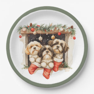 Christmas Shih Tzu Dogs Paper Plate