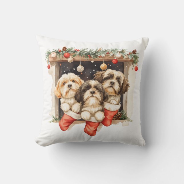 Christmas Shih Tzu Dogs Throw Pillow (Front)