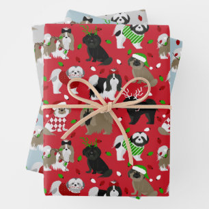 Christmas Shih Tzu Dogs Wrapping Paper Sheet