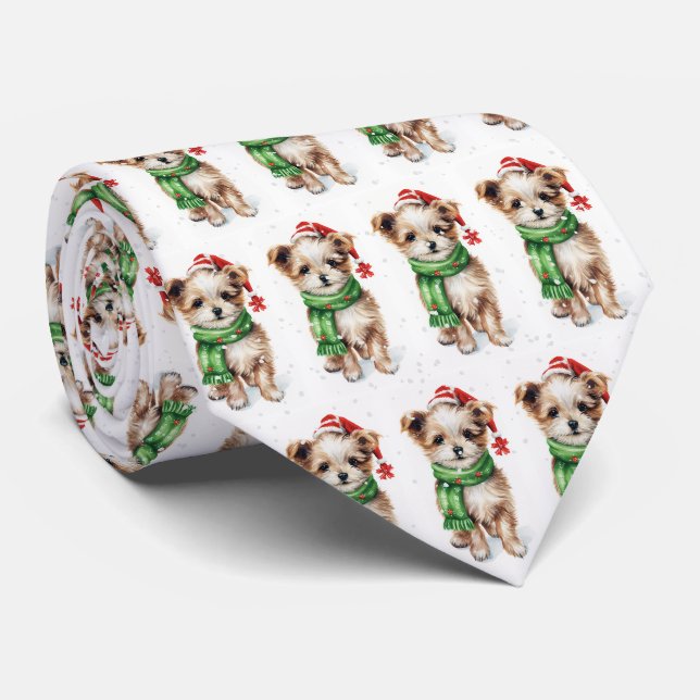 Christmas Shih Tzu In Snowflakes Tie (Rolled)