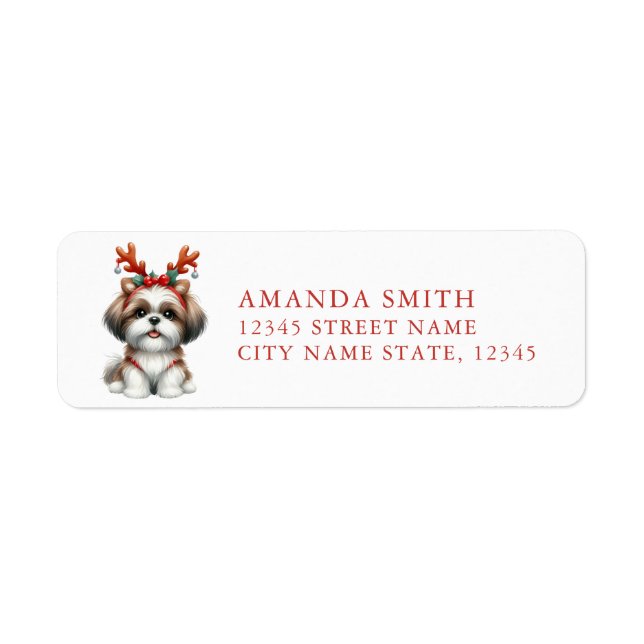 Christmas Shih Tzu Retourner Adresse Étiquettes (Devant)