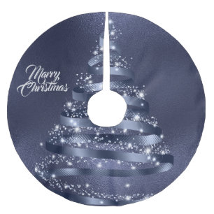 Christmas Shiny Blue Ribbon Tree Sparkle Brushed Polyester Tree Skirt