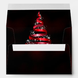 Christmas Shiny Red Ribbon Tree Sparkle Black Envelope