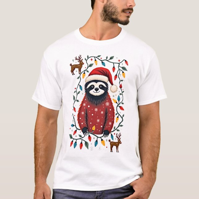 Christmas Shirt for Sloth Lover Gift Santa Buffalo (Front)