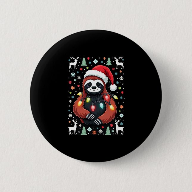 Christmas Shirt for Sloth Lover Gift Santa Buffalo 2 Inch Round Button (Front)