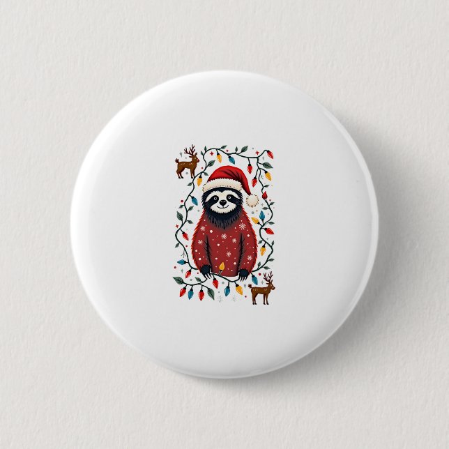 Christmas Shirt for Sloth Lover Gift Santa Buffalo 2 Inch Round Button (Front)