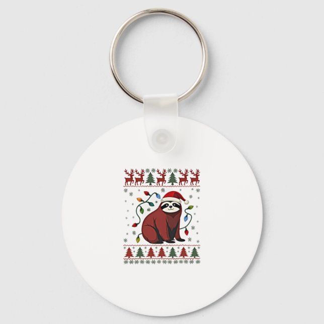 Christmas Shirt for Sloth Lover Gift Santa Buffalo Keychain (Front)