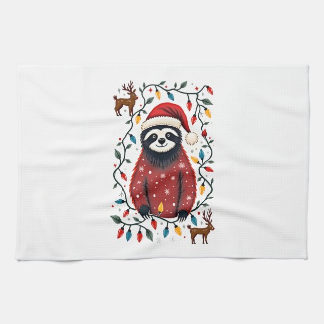 Christmas Shirt for Sloth Lover Gift Santa Buffalo Kitchen Towel (Horizontal)