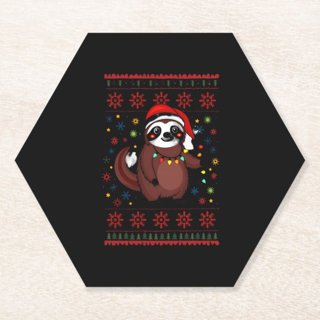 Christmas Shirt for Sloth Lover Gift Santa Buffalo Paper Coaster (Front)