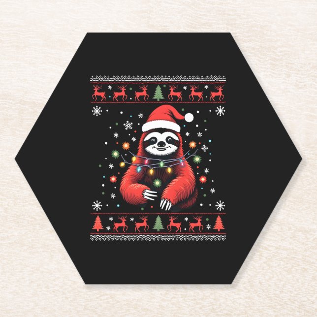Christmas Shirt for Sloth Lover Gift Santa Buffalo Paper Coaster (Front)