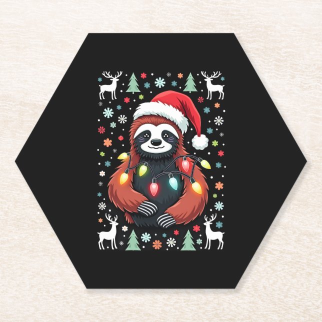 Christmas Shirt for Sloth Lover Gift Santa Buffalo Paper Coaster (Front)