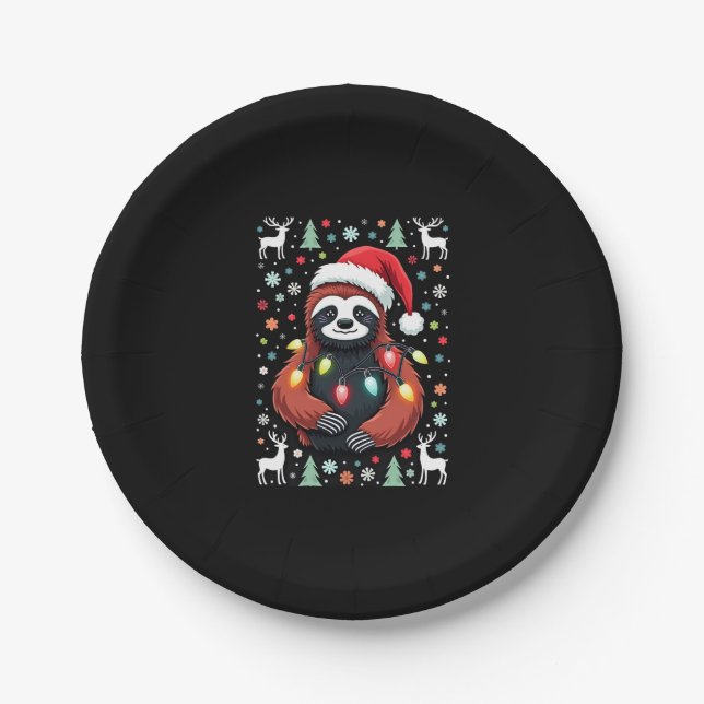 Christmas Shirt for Sloth Lover Gift Santa Buffalo Paper Plate (Front)