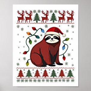 Christmas Shirt for Sloth Lover Gift Santa Buffalo Poster