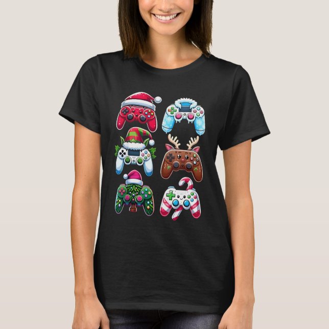 Christmas Shirt Santa Elf Gaming Controllers Gamer (Front)