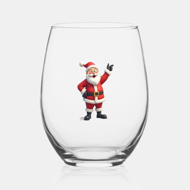 Christmas Shirts for Boys Kids Dabbing Santa Xmas Stemless Wine Glass (Front)