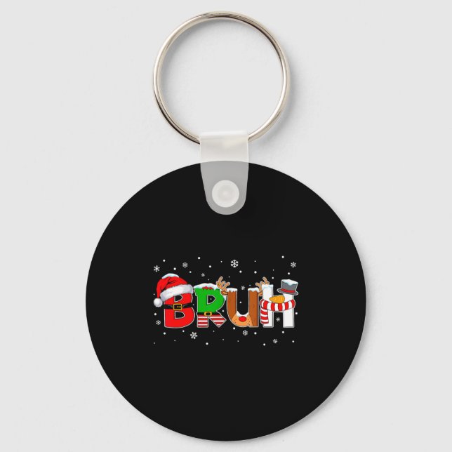 Christmas Shirts For Kids Boys Bruh Funny Saying C Keychain (Front)