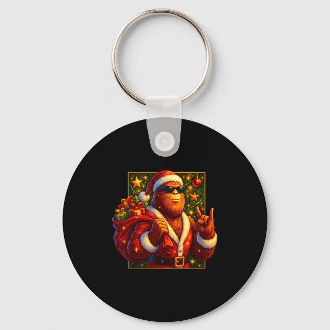 Christmas Shirts Funny Xmas Sasquatch Santa Bigfoo Keychain (Front)
