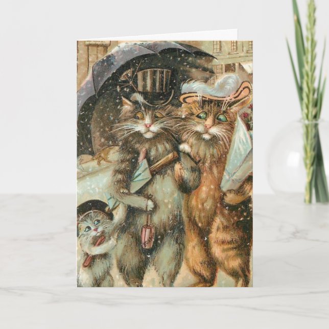 Christmas Shopping Cats. Holiday Card (Front)