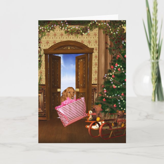 Christmas shopping dog holiday card (Front)