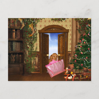 Christmas shopping dog holiday postcard