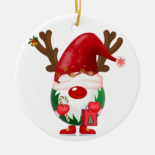 Christmas Shopping Gnome  Ceramic Ornament (Front)