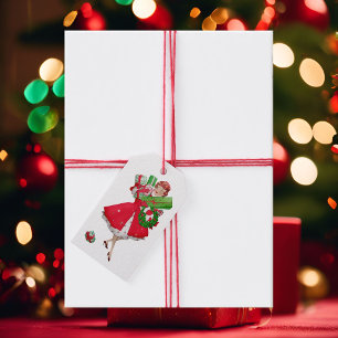 Christmas Shopping Nostalgic Red Dress High Heels Gift Tags