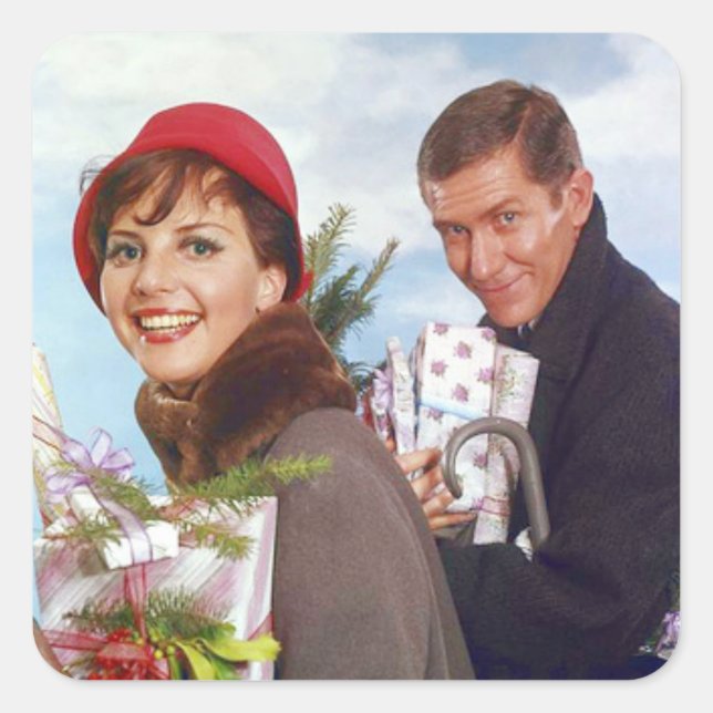 Christmas Shopping Retro Square Sticker (Front)