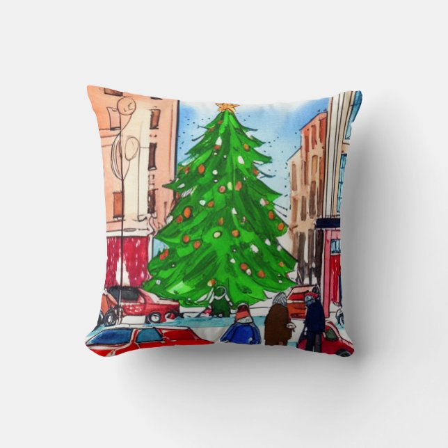 Christmas Shopping Throw Pillow (Front)