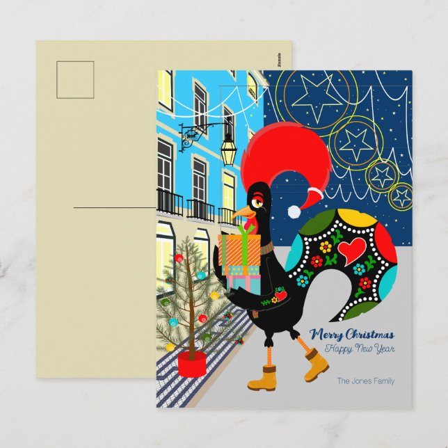 Christmas shopping with the Portuguese Rooster Holiday Postcard (Front/Back)