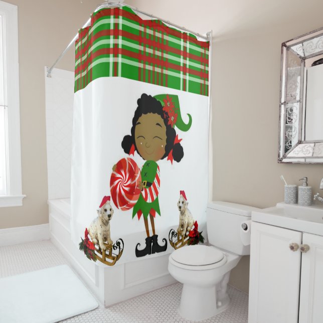 Christmas Shower Curtain, African Elf (In Situ)
