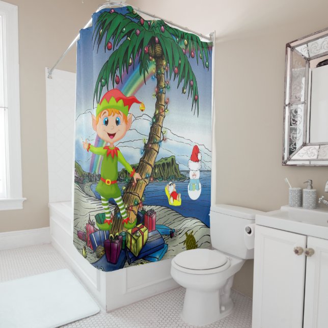 Christmas Shower Curtain, Beach Bum Santa (In Situ)