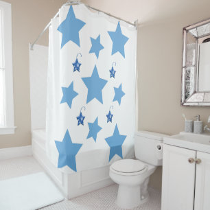 Christmas Shower Curtain Blue Stars 