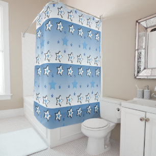 Christmas Shower Curtain Blue White Stars